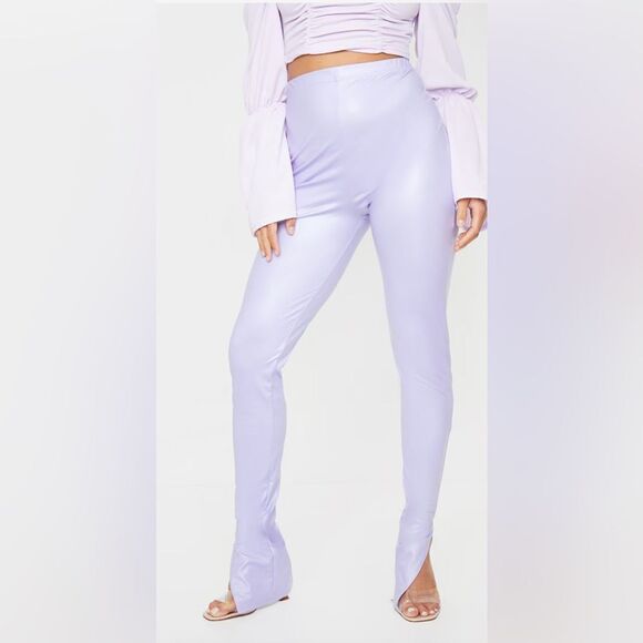 PrettyLittleThing Pants - NWT PETITE LILAC SPLIT HEM COATED PU LEGGINGS